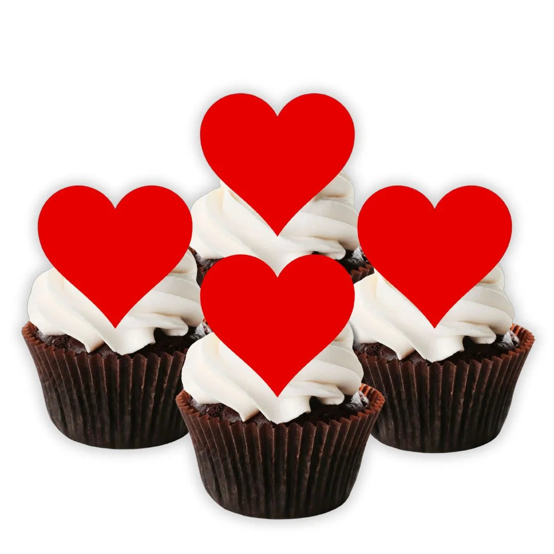 Red Love Heart Edible Cupcake Toppers on chocolate cupcakes 