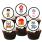 Red Riding Hood Edible Cupcake Toppers on chocolate cupcakes with white frosting 