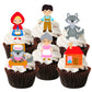 Red Riding Hood Theme Edible Cupcake Toppers on cupcakes with white frosting