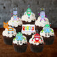 Robots Edible Cupcake Toppers on chocolate cupcakes with white frosting 