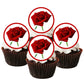 Red Roses Edible Cupcake Toppers on chocolate cupcakes with white frosting 