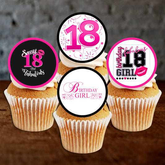 18th Birthday Girl Sassy Edible Cupcake Toppers