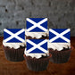 Scottish Flag Edible Cupcake Toppers on chocolate cupcakes with white frosting 