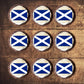 Scottish Flag Edible Cupcake Toppers on chocolate cupcakes with white frosting 