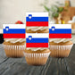 Slovenia Flag Edible Cupcake Toppers on white frosted cupcakes