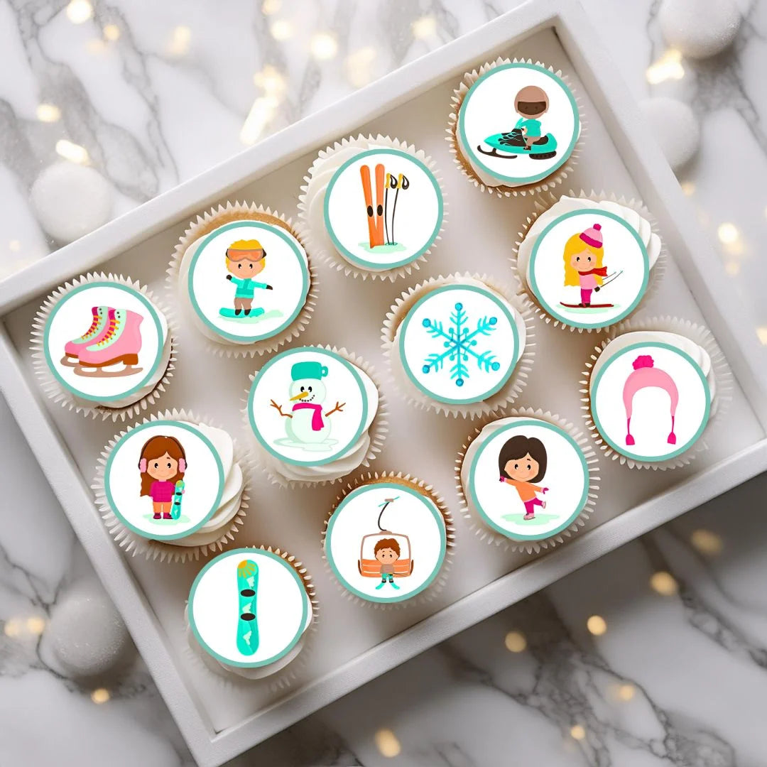 Snow Sports Theme Edible Cupcake Toppers