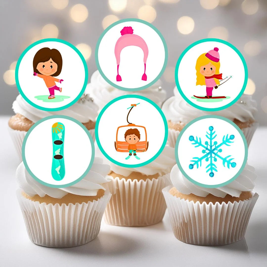 Snow Sports Theme Edible Cupcake Toppers