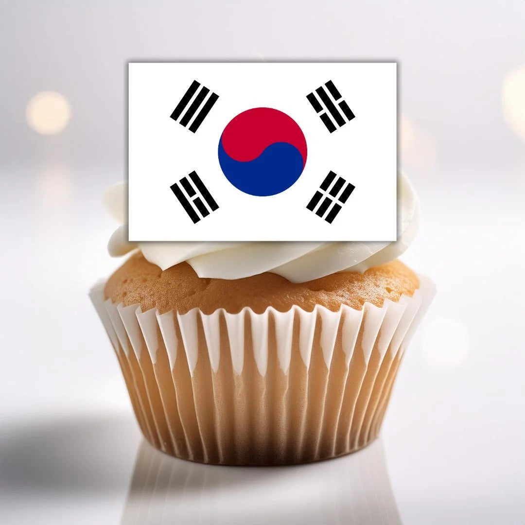 South Korea Flag Edible Cupcake Topper on white frosted cupcake