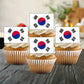 South Korea Flag Edible Cupcake Toppers on white frosted cupcakes