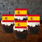 Spanish Flag Edible Cupcake Toppers  on chocolate cupcakes with white frosting 