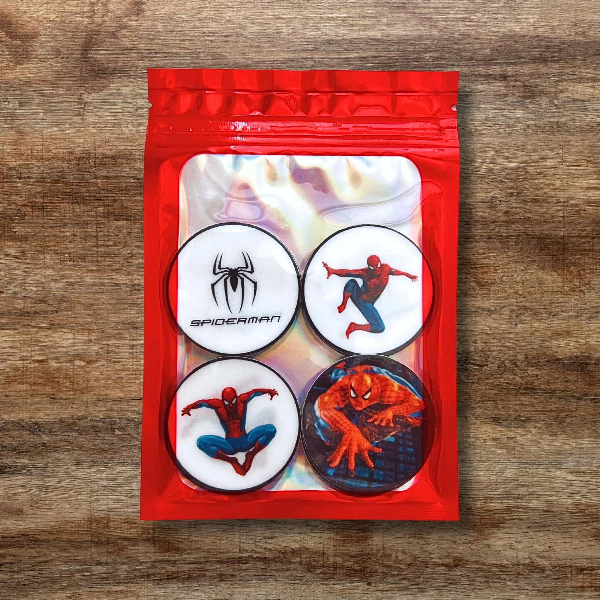 Spider-Man Theme Edible Cupcake Toppers in packaging 