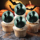 Halloween Spooky Ghost Edible Cupcake Toppers on cupcakes with white frosting 