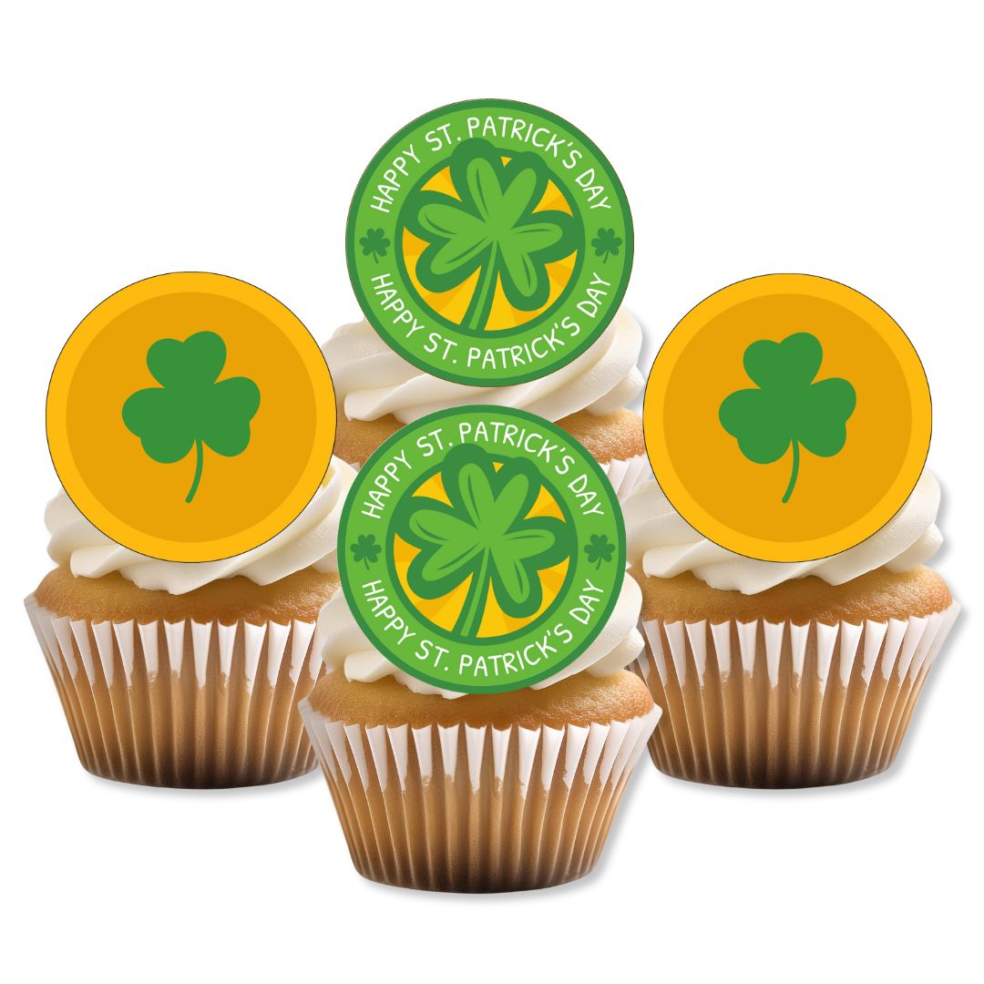 Cupcakes with St. Patrick's Day decorations on a white background