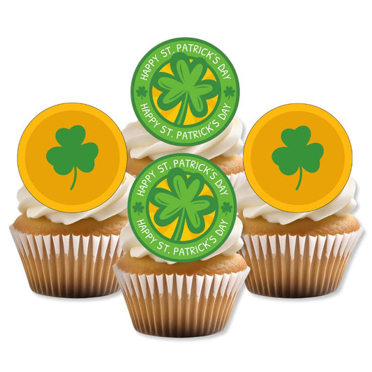 Cupcakes with St. Patrick's Day decorations on a white background