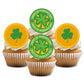Cupcakes with St. Patrick's Day decorations on a white background