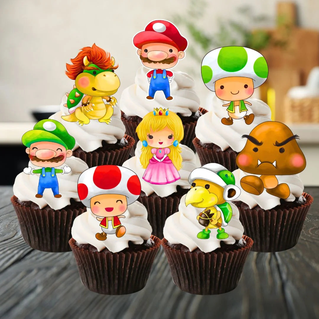 Super Mario Themed Edible Cupcake Toppers