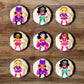 Superhero Girl Pink Theme Edible Cupcake Toppers on chocolate cupcakes with white frosting