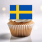 Sweden Flag Edible Cupcake Topper on a white frosted cupcake