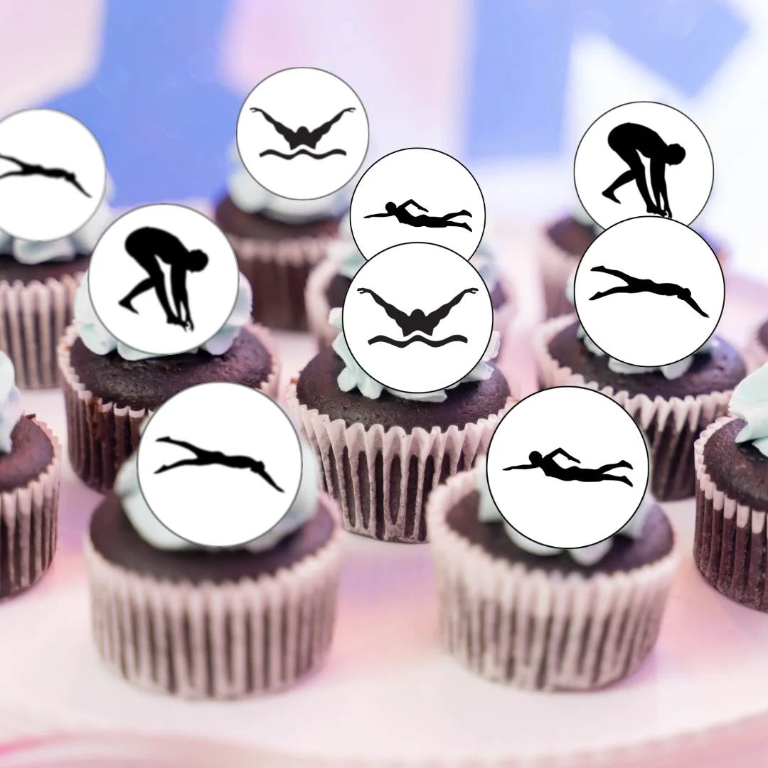 Swimming Silhouette Edible Cupcake Toppers