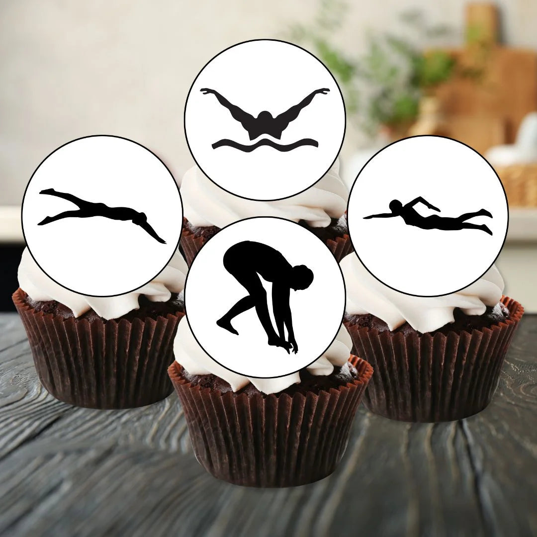 Swimming Silhouette Edible Cupcake Toppers