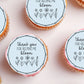 Thank You For Helping Me Bloom Edible Cupcake Toppers on white frosted cupcakes 