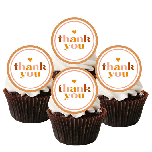 Thank You Gold Cupcake Toppers on chocolate cupcakes with white frosting 