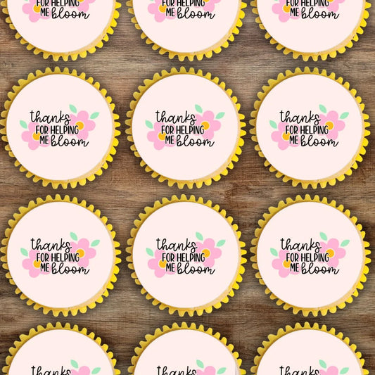 Thank You For Helping Me Bloom Flower Edible Cupcake Toppers