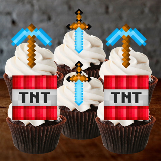 TNT Pixel Craft Edible Cupcake Toppers