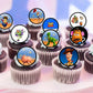 Toy Story Edible Cupcake Toppers on chocolate cupcakes with white frosting 