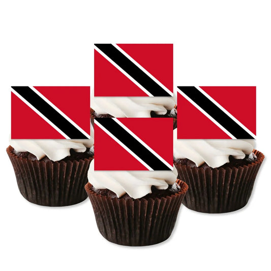 Trinidad & Tobago Flag Edible Cupcake Toppers on chocolate cupcakes with white frosting