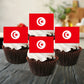 Tunisia Flag Edible Cupcake Toppers on chocolate cupcakes with white frosting