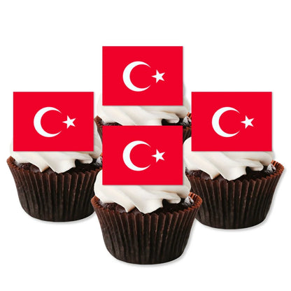 Turkey Flag Edible Cupcake Toppers on chocolate frosted cupcakes