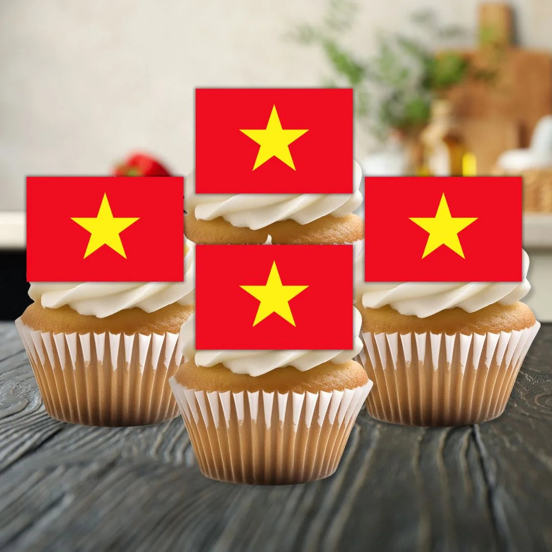 Vietnam Flag Edible Cupcake Toppers