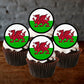 Welsh Dragon Round Edible Cupcake Toppers on chocolate cupcakes with white frosting