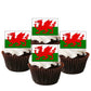 Welsh Flag Edible Cupcake Toppers on white frosted cupcakes